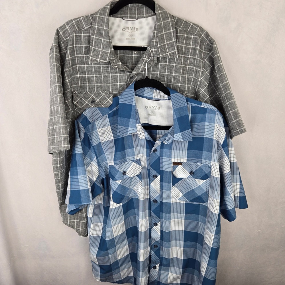 Orvis Mens Short Sleeve Performance Button Fishing Shirt Plaid XL 2 Pack Active